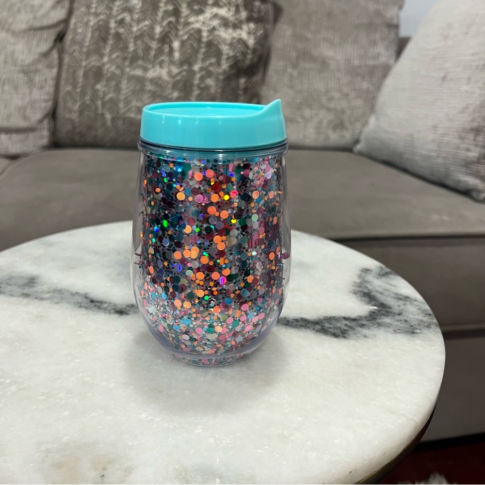 Colorful Glitter Tumbler with Teal Lid - New - Never Been Used